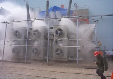 Ejemplo de un sistema deluge en operación sobre un transformador.