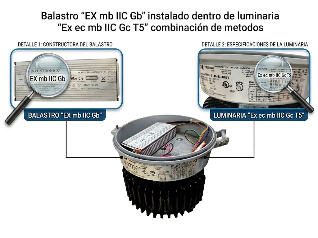 Luminaria Ex ec mb IIC Gc de seguridad aumentada con balastro encapsulado para áreas peligrosas Zona 2 Grupo IIC